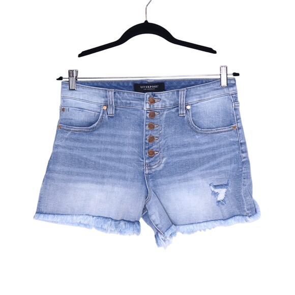 LIVERPOOL High Rise Christine A Line Fray Denim Shorts Rochester Blue Women's 6 - Picture 2 of 11